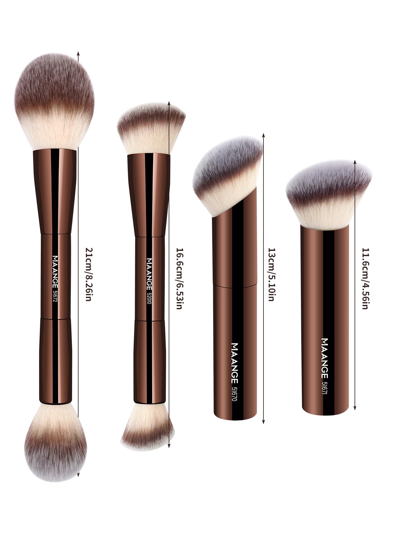 MAANGE 4 PCS Foundation Makeup Brush Set Double-ended Kabuki Brush Contour Brush for Liquid Powder Concealer Cream Cosmetics Blending Blush Face Makeup Tools Kit (Coffee)