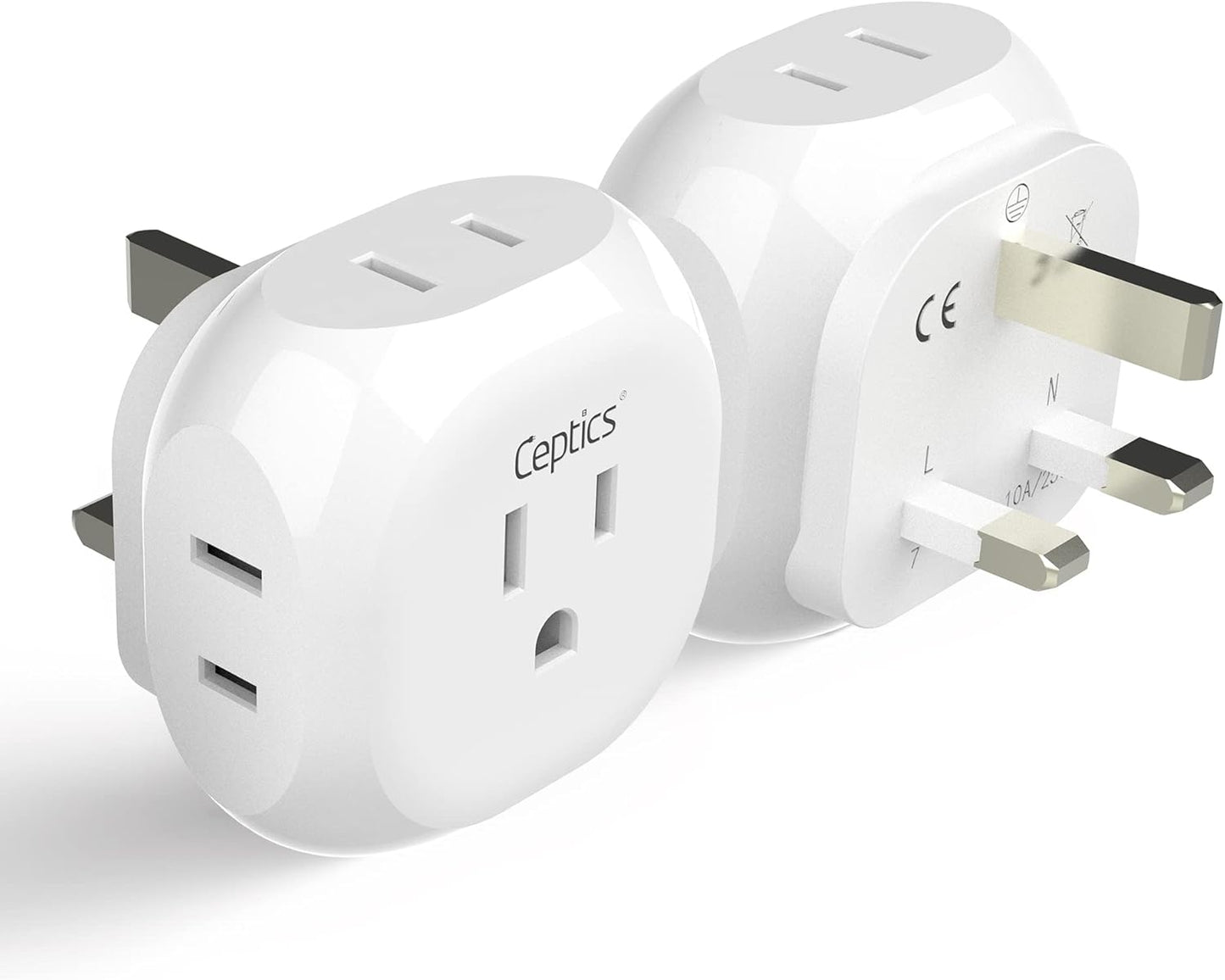 Ceptics 70W World International Travel Plug Adapter - Powerful GaN Tech with Pd & QC 3.0 Dual 3X USB-C Power - 2 USB Ports Wall Charger Type I C G A Outlets 110V 220V A/C - EU Euro US UK (70-KU)