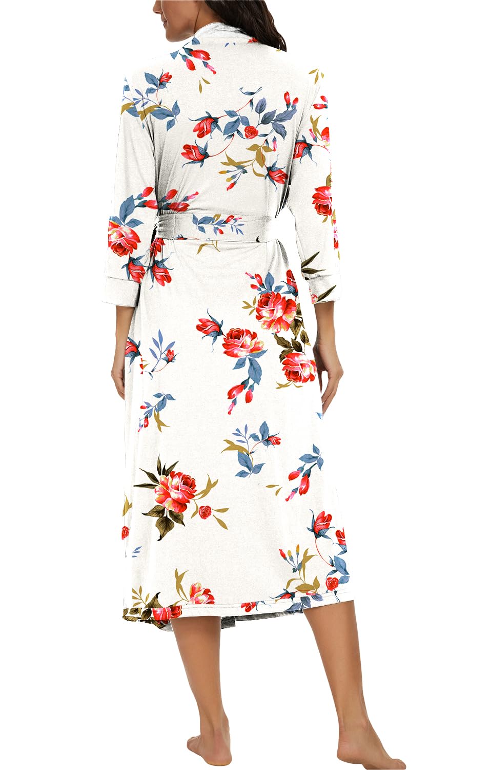 VINTATRE Women Kimono Robes Long Knit Bathrobe Lightweight Soft Knit Sleepwear V-neck Casual Ladies Loungewear FP-White-X-Large