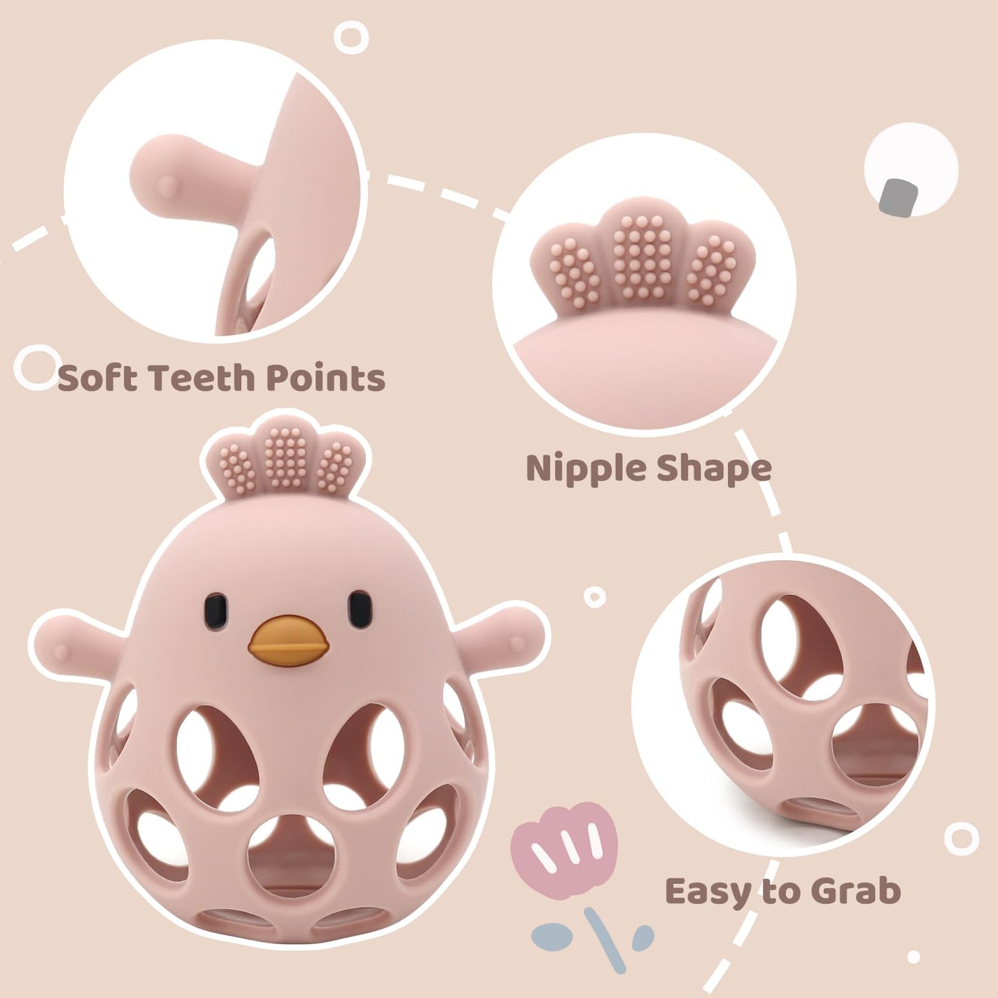 Baby Teething Toys Silicone Teethers - Babies Toys Chew Toys Food Grade Silicone for Sucking Needs, BPA Free for 0-6 6-12 Months(Pink White)