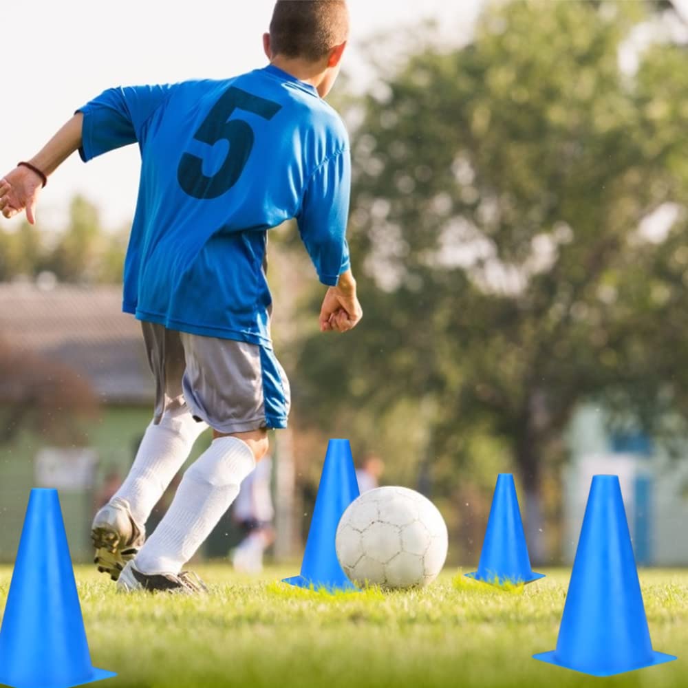 cyrico 9 Inch Cones Sports, 15 Pack Soccer Training Cones Agility Field Parking Safety Blue Plastic Traffic Cones for Football Basketball Drills, Indoor and Outdoor Games Activity