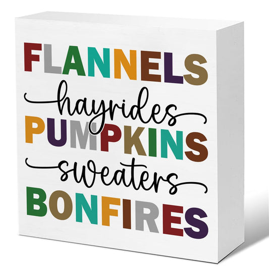 Fall Home Decor Autumn Wood Plaque Block Sign Farmhouse Fall Decorations for Desk Table Shelf 5 X 5 Inches