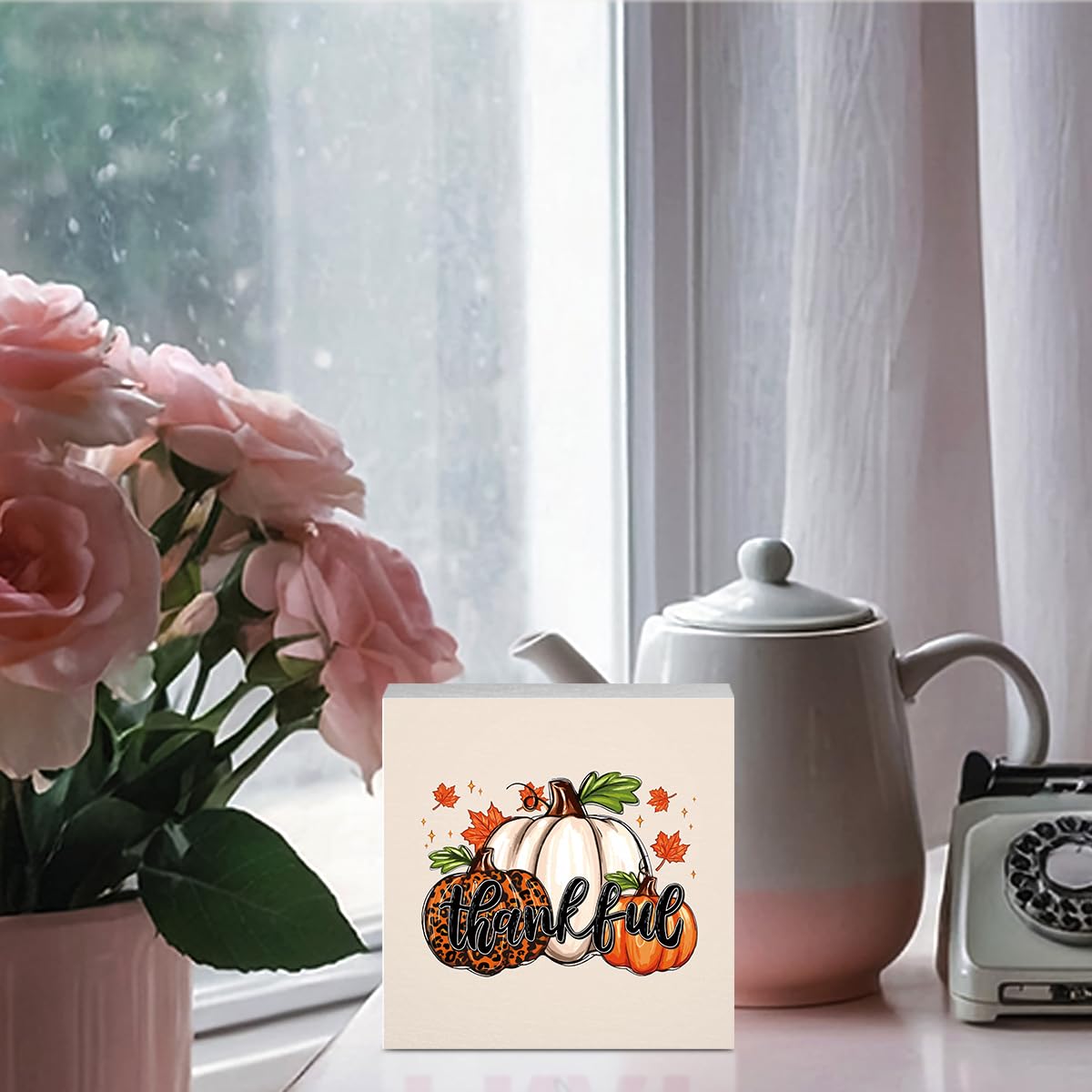 Cute Thankful Fall Decor Thanksgiving Fall Decorations for Home Office Autumn Pumpkin Decor Funny Autumn Decorations for Desk Table 5 x 5 inches