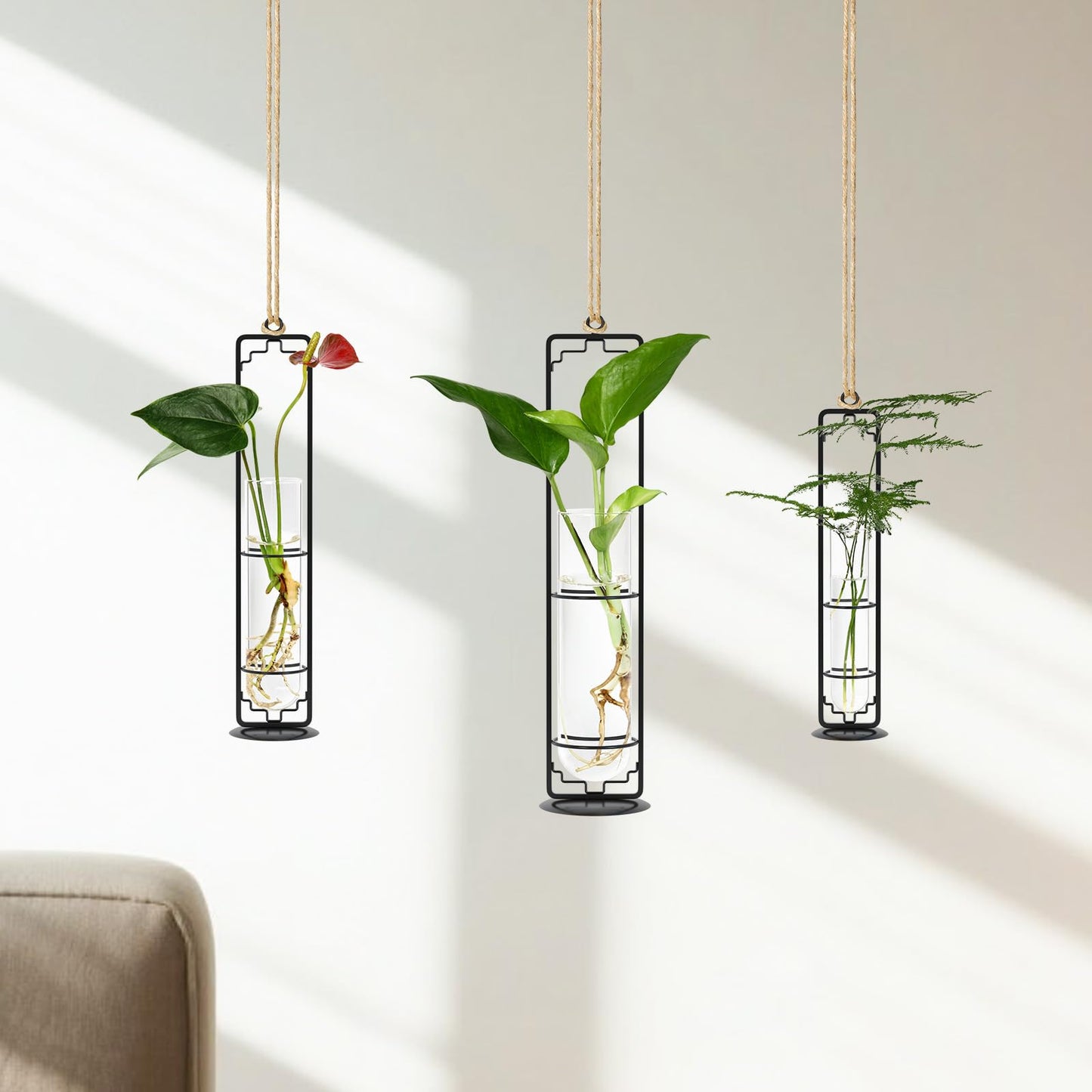 MIPON Plant Propagation Stations,Hanging Glass Propagation Test Tube Vases for Plants with Gold Metal Stand for Hydroponic Cutting Home Garden Office Decor-Black