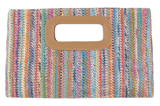 Straw Clutch Purse for Women Travel Straw Beach Tote Bag Woven Rattan Envelope Bag Top Handle Crossbody Handbag for Summer