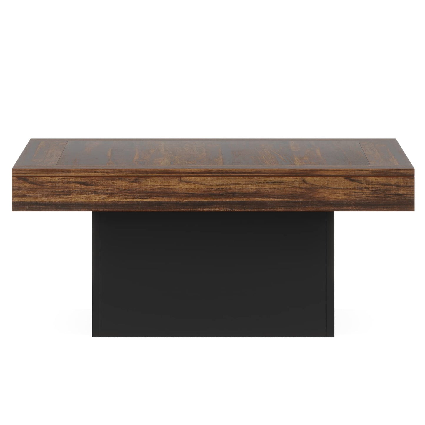 Tribesigns Farmhouse Coffee Table Square LED Engineered Wood Low Coffee Table for Living Room Rustic Brown & Black