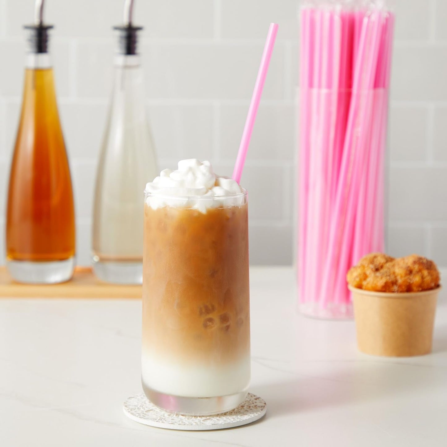 Juvale 300 Pack Pink Plastic Straws for Birthday Party, Baby Shower, Weddings and Gatherings - 10 Inches Long Fun Pink Straws Plastic for Cocktails, Coffee, Juice, Water, Iced Tea and More