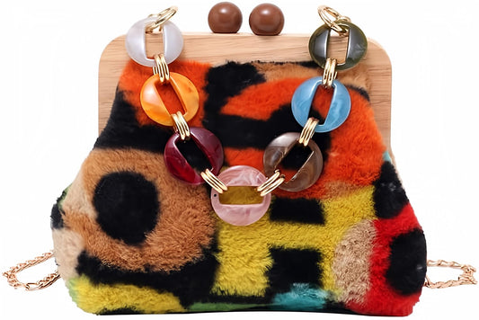 GESALOP Ladies Shoulder Bag Fashion Chain Tote Wooden Clip Cross-body Color Corduroy Wallet,y2k Totebag (Colored)