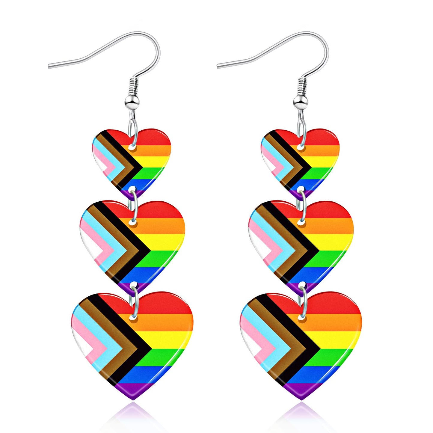 LGBTQ Rainbow Pride Earrings for Women Triple Love Heart Earrings Dangling Gay Lesbian Bisexual Transgender Jewelry Accessories for Pride Month