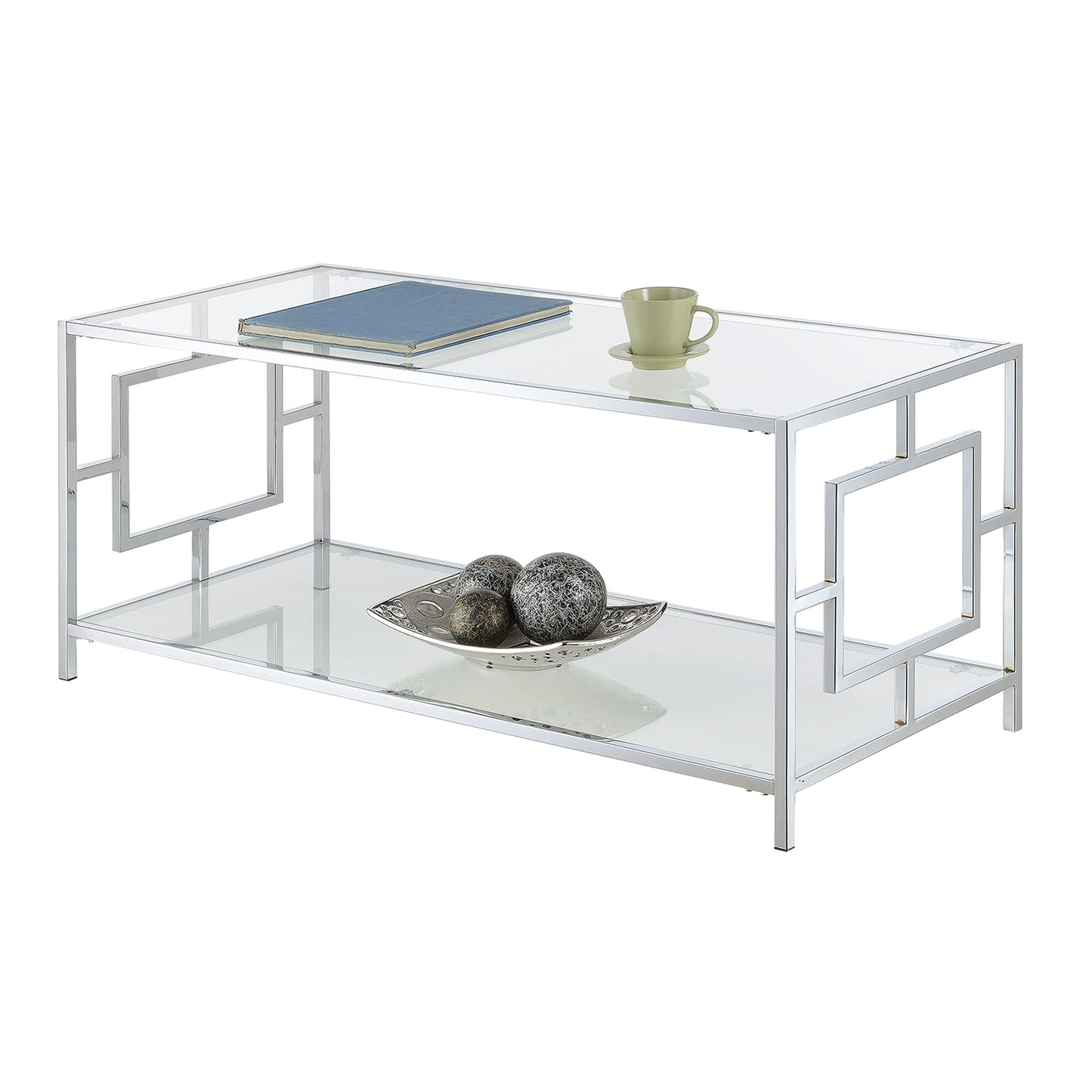 Convenience Concepts Town Square Coffee Contemporary Modern Table with Storage Shelf for Living Room, 42", Glass/Chrome
