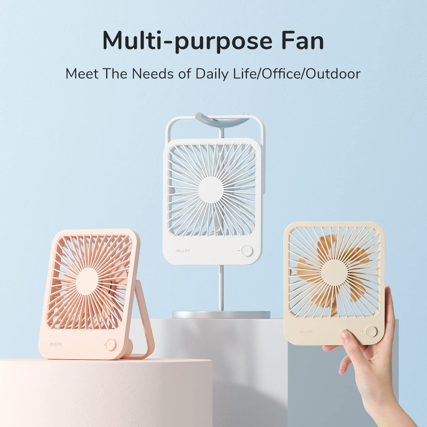 JISULIFE Desk Fan Battery Rechargeable, 4500mAh 180°Foldable Portable Personal Fan, 4 Speeds Adjustable Long Battery-life for Home Office Travel Outdoor Gifts for Women Men-White