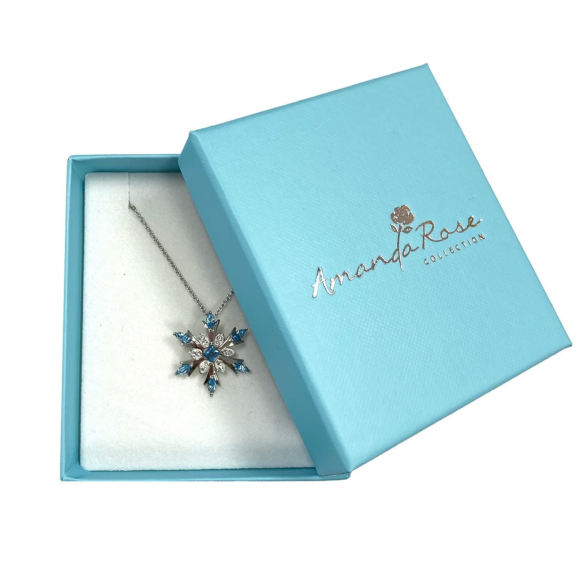 Amanda Rose Collection Sterling Silver Snowflake Pendant Necklace with Blue and White Austrian Crystals
