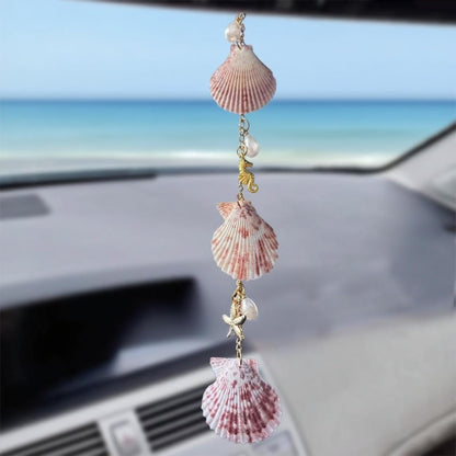Sea Shells Car Decor,Cute Coastal Hanging Charm for Rear View Mirror, Boho Beach Themed Car Accessories,Hand-Made Starfish Conchas Aesthetic Ornament Pendant for Women