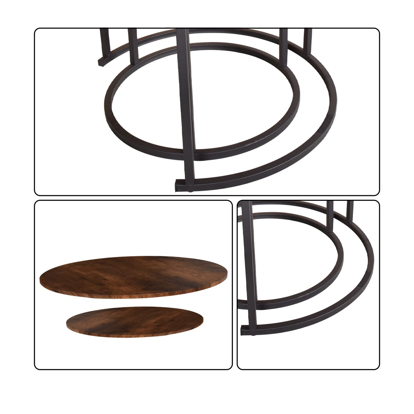 HOMERECOMMEND Round Coffee Table Set of 2 Modern Nesting Side End Table for Living Room,Round Wooden Coffee Table with Solid Powder-Coated Metal Frame, Rustic Brown/Black