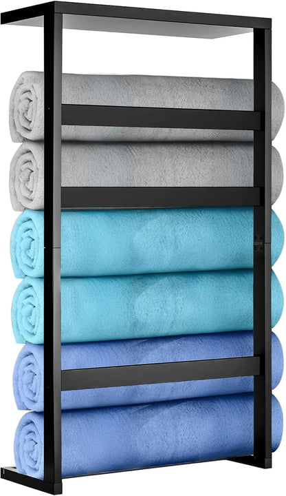 Bamboo Wall Mounted Blanket Ladder,4-Tier Towel Racks Blanket Quilt Towel Holder Construction Home Decor,Easy Assembly,Perfect for Bedroom,Living Room,and Bathroom