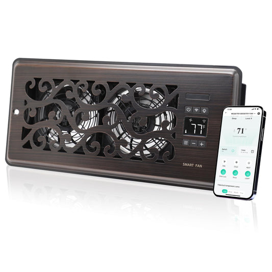 SANYCASA Register Booster Fan for 4" x 10" Register Holes, Quiet Vent Fan Booster with Intelligent Thermostat, Improves Heating Cooling, App Control, 10-Speeds, Charleston Smart Register Vent, ORB