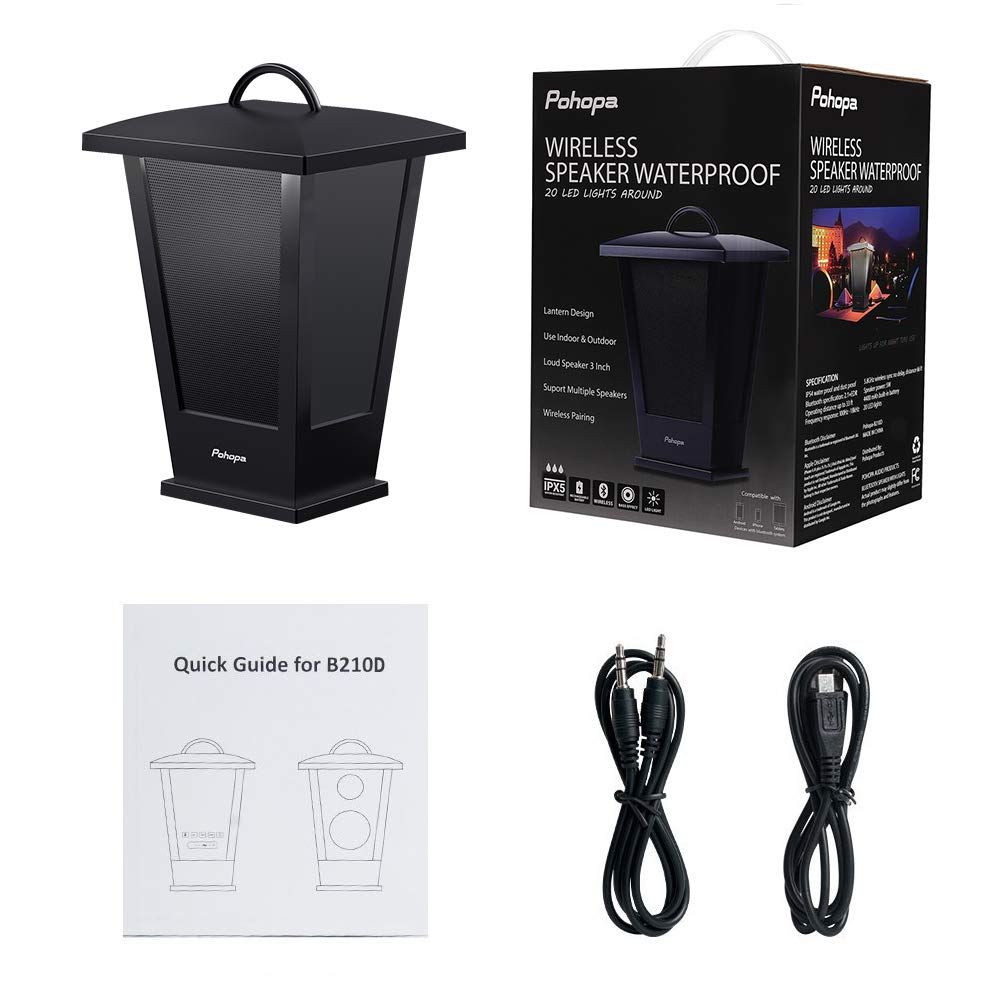 pohopa Bluetooth Speaker Waterproof, Portable Outdoor Wireless Speaker with LED Strip Lights Around, Support 2 or More Speakers 5.8Ghz Pairing Sync Shared Audio,Lantern Design Black