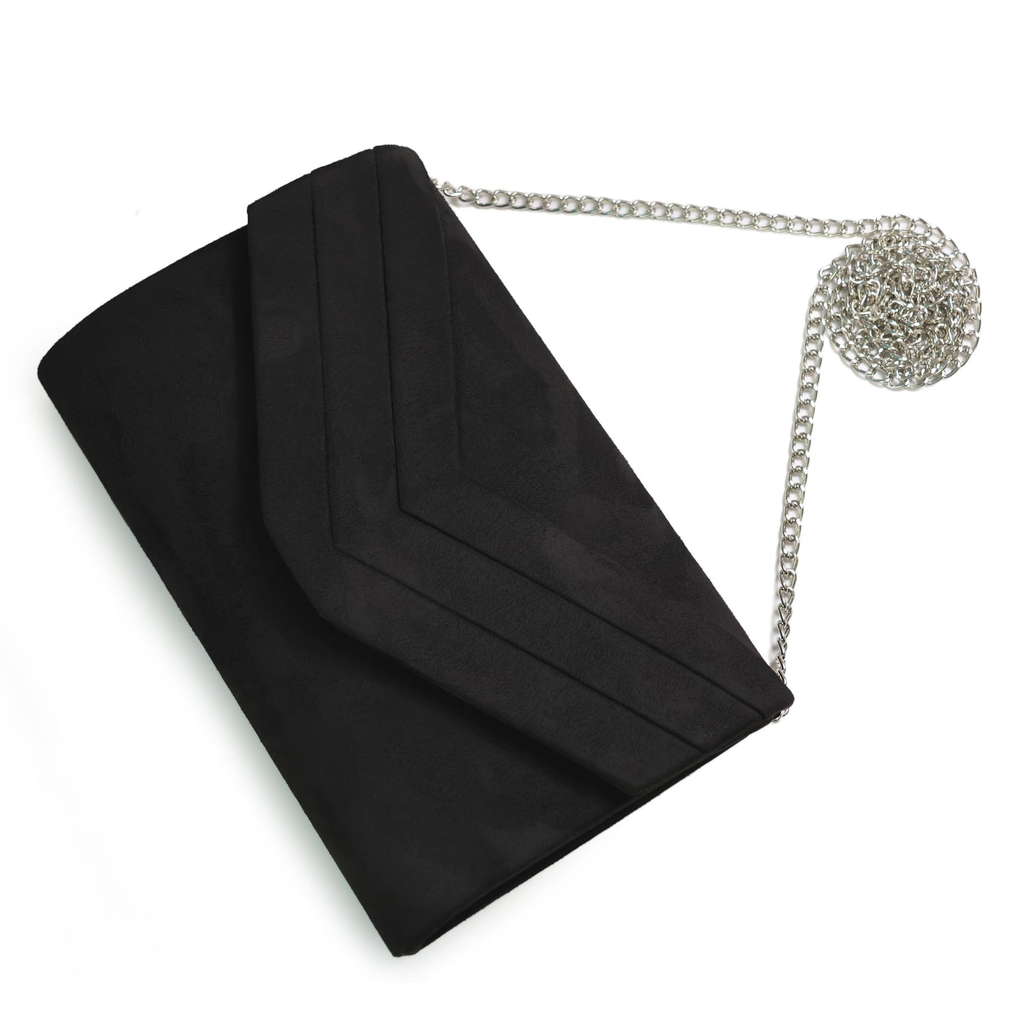 Milisente Clutch Purse for Women, Suede Envelope Evening Purses Crossbody Shoulder Clutch Bag (Black)