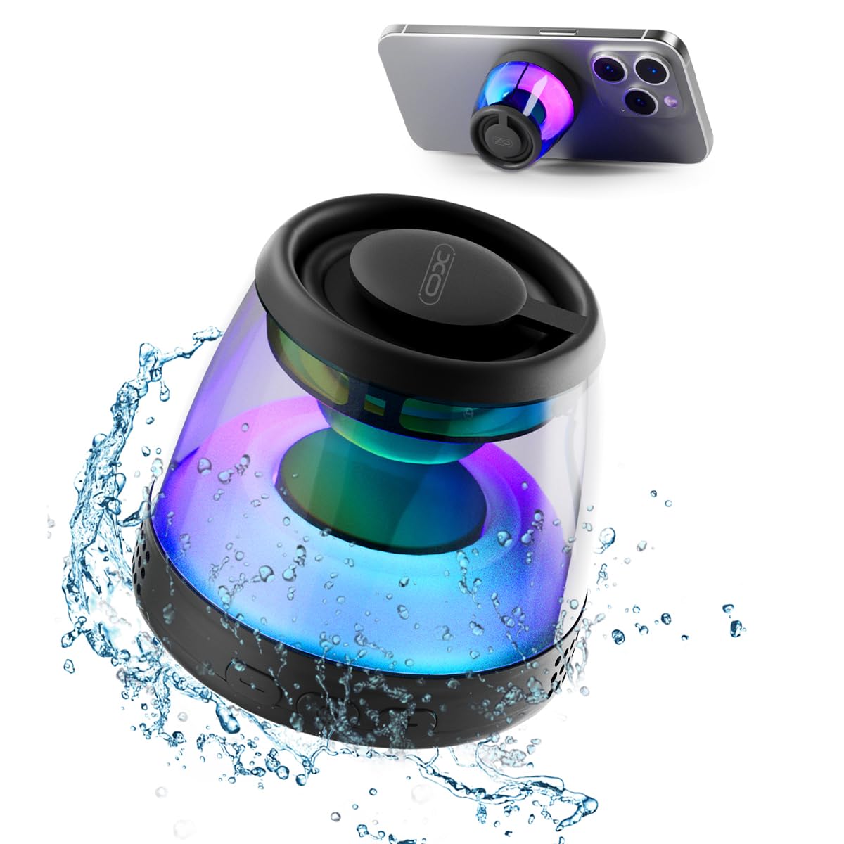 Magnetic Bluetooth Speaker, Portable Bluetooth Speaker with RGB light, Waterproof Wireless Speaker , Phone Stand for iPhone 16/15/14/13/12 Series, Small Speaker for Shower, Outdoor, Birthday Gift