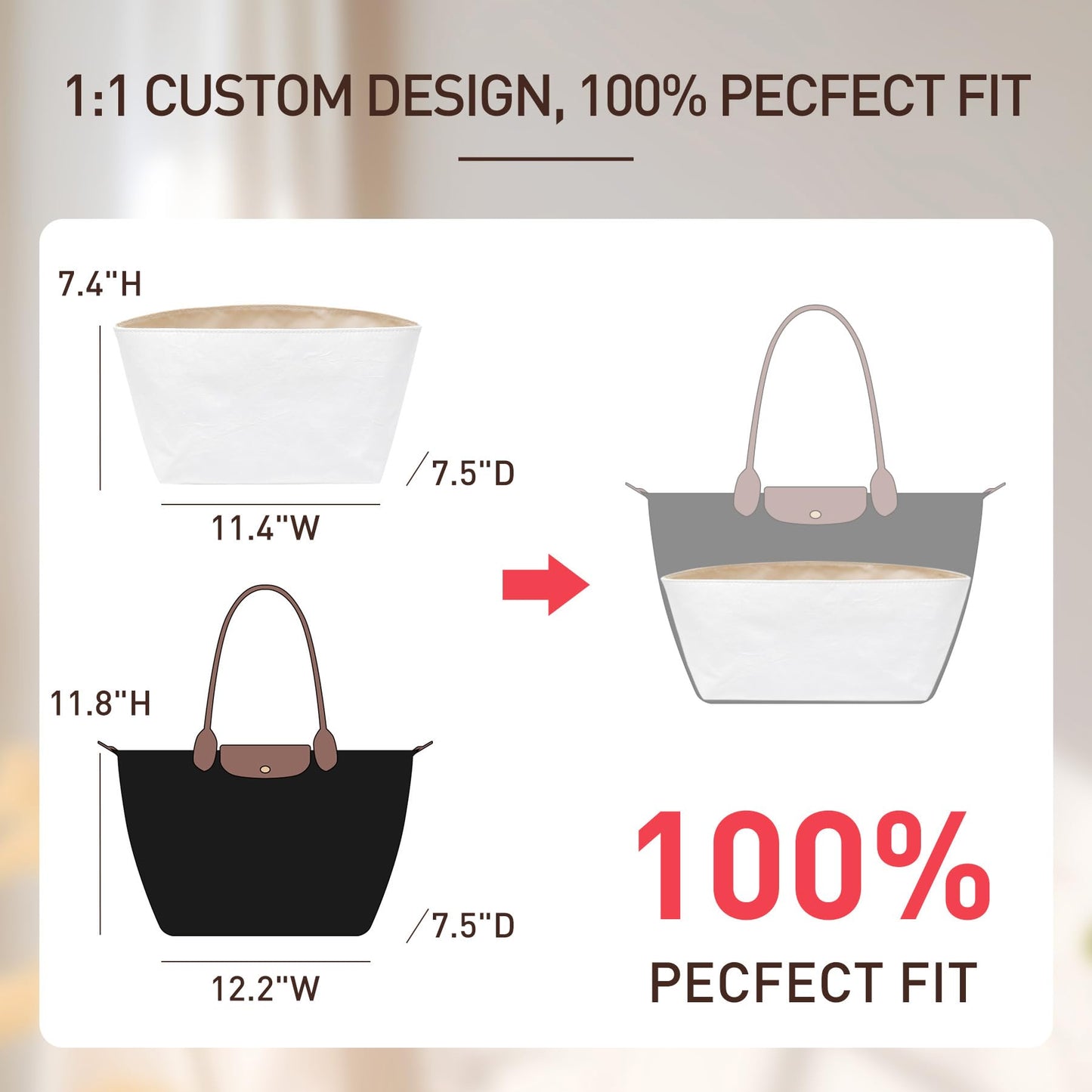 Doxo Upgraded longchamp Organizer Insert, Bag Organizer Insert for Long Champ Large and More, Ultra-light Waterproof DupontPaper le pliage Large Organizer, Keeps Tote Handbag Neat(White,L)