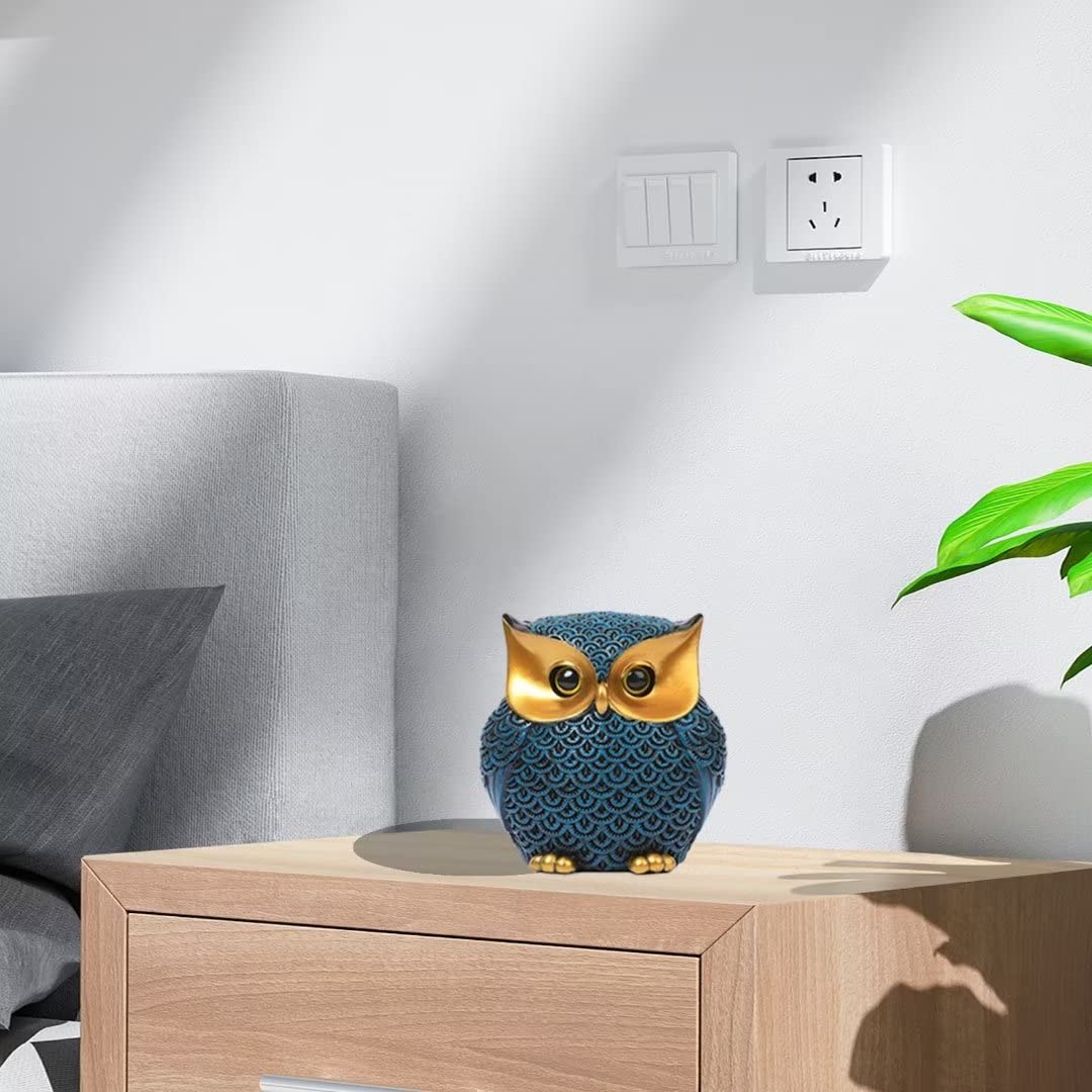 Artpaul Owl Figurines Home Decor Accents Small Décor Items for Shelf Decorations for Living Room Office, Gifts for Owl Lover (Blue)