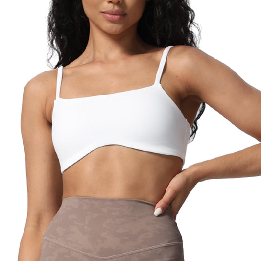 Aoxjox Women's Define Sculpt Bandeau Sports Bras Workout Curved Training Fitness Running Yoga Crop Tank (White, X-Small)