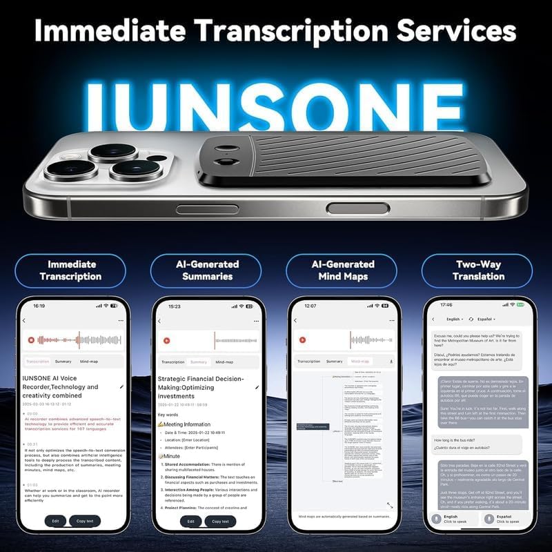 AI Voice Recorder,Note Voice Recorder with Transcribe Summarize ＆ Two-Way Translation,112 Languages,App Control,64GB Memory,Suitable for Lectures,Meetings,Calls,International Exchange