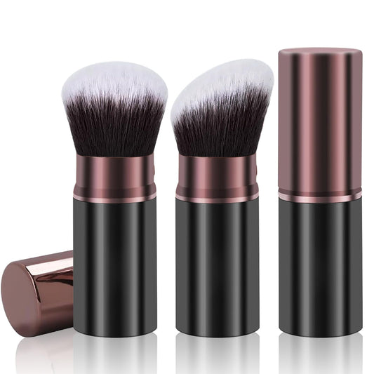 Keriloo Retractable Kabuki Makeup Brush, 2 Pack Travel Powder Foundation Makeup Brush Face Blush Brushes for Blending Liquid, Blush, Bronzer, Buffing, Sunscreen,Flawless Cosmetics