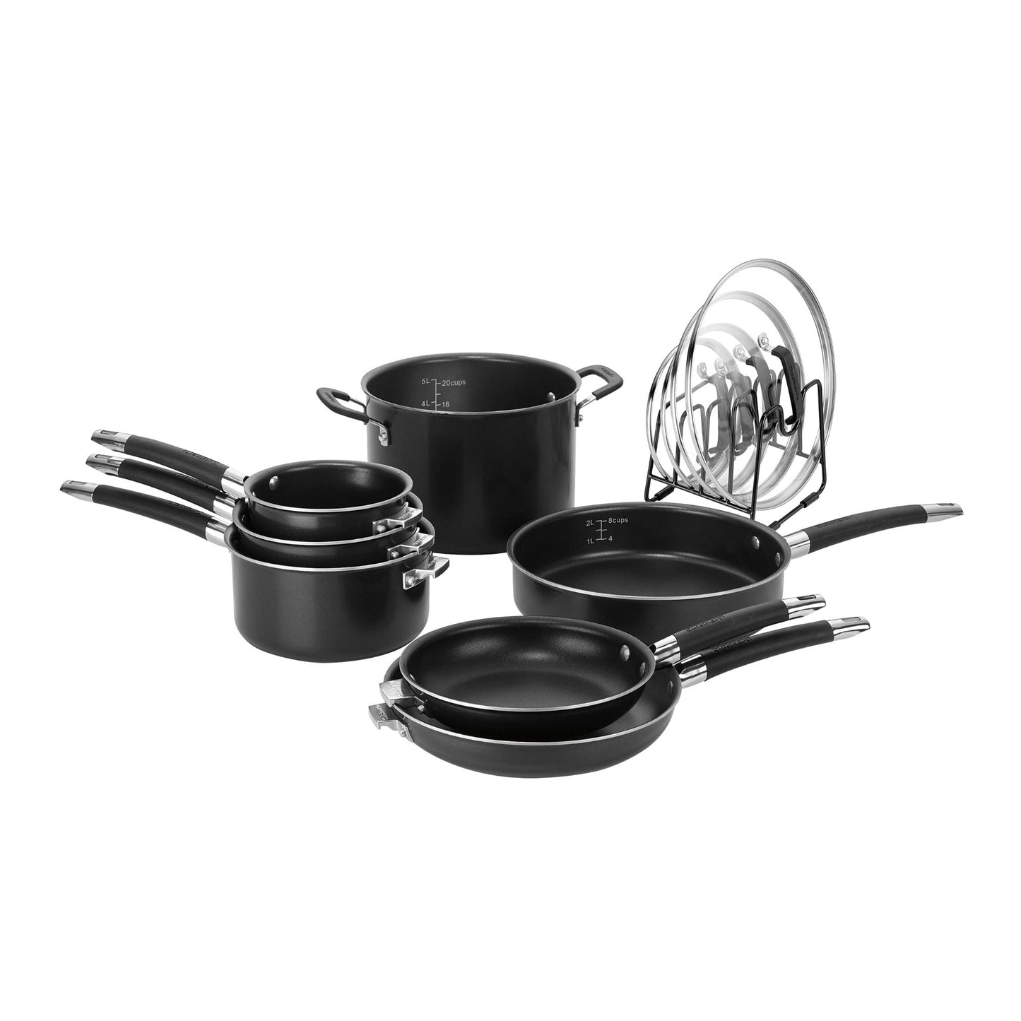 Cuisinart N51-12BK SmartNest Nonstick Aluminum Nesting Cookware Set, 12 Piece, Black