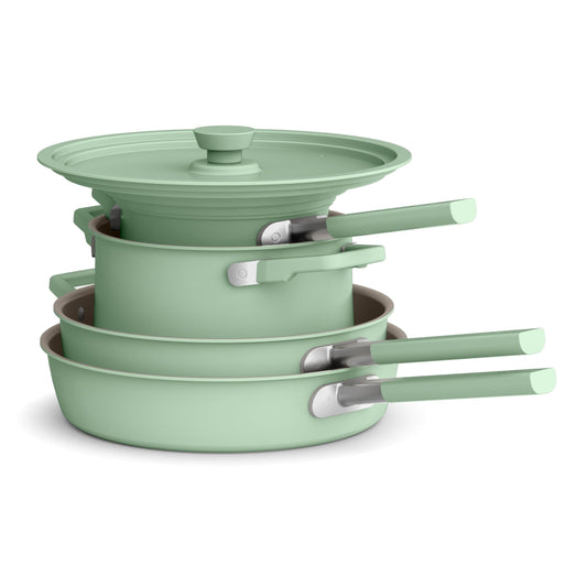 bella 9 Piece Ceramic Nonstick Cookware Set, Fits-anywhere™ Kitchenware w EverGood™ Coating, Dishwasher & Oven Safe, All Stovetops Compatible, Stackable Design, Cool Touch Handles, Seaglass