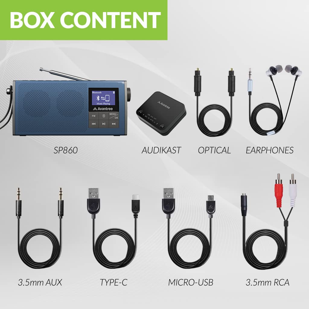 Avantree Wireless Portable TV Speaker & FM Radio 2-in-1, with Low Latency Bluetooth TV Transmitter, Ideal for Seniors, Hard of Hearing - Audikast 4860