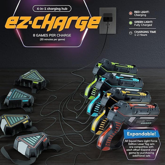 Rechargeable Laser Tag for Kids, Teens & Adults - Boys Gifts - Blasters & Vest Sensors - Fun Ideas Age 8+ Year Old Toys - 4 Set - Lazer Teen Boy Games - Boys & Girls Outdoor Teenage Group Activities
