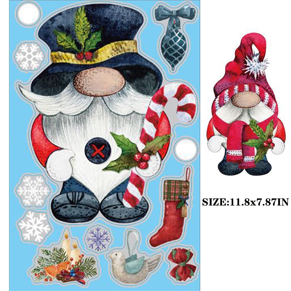 Christmas Window Clings for Glass - Snowflake Decals, Santa Claus Stickers for Window Decorations - Winter Xmas Holiday Party Decor Supply