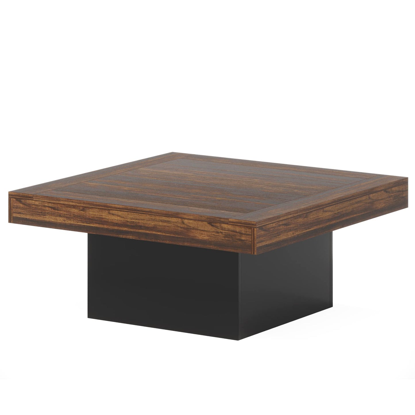 Tribesigns Farmhouse Coffee Table Square LED Engineered Wood Low Coffee Table for Living Room Rustic Brown & Black