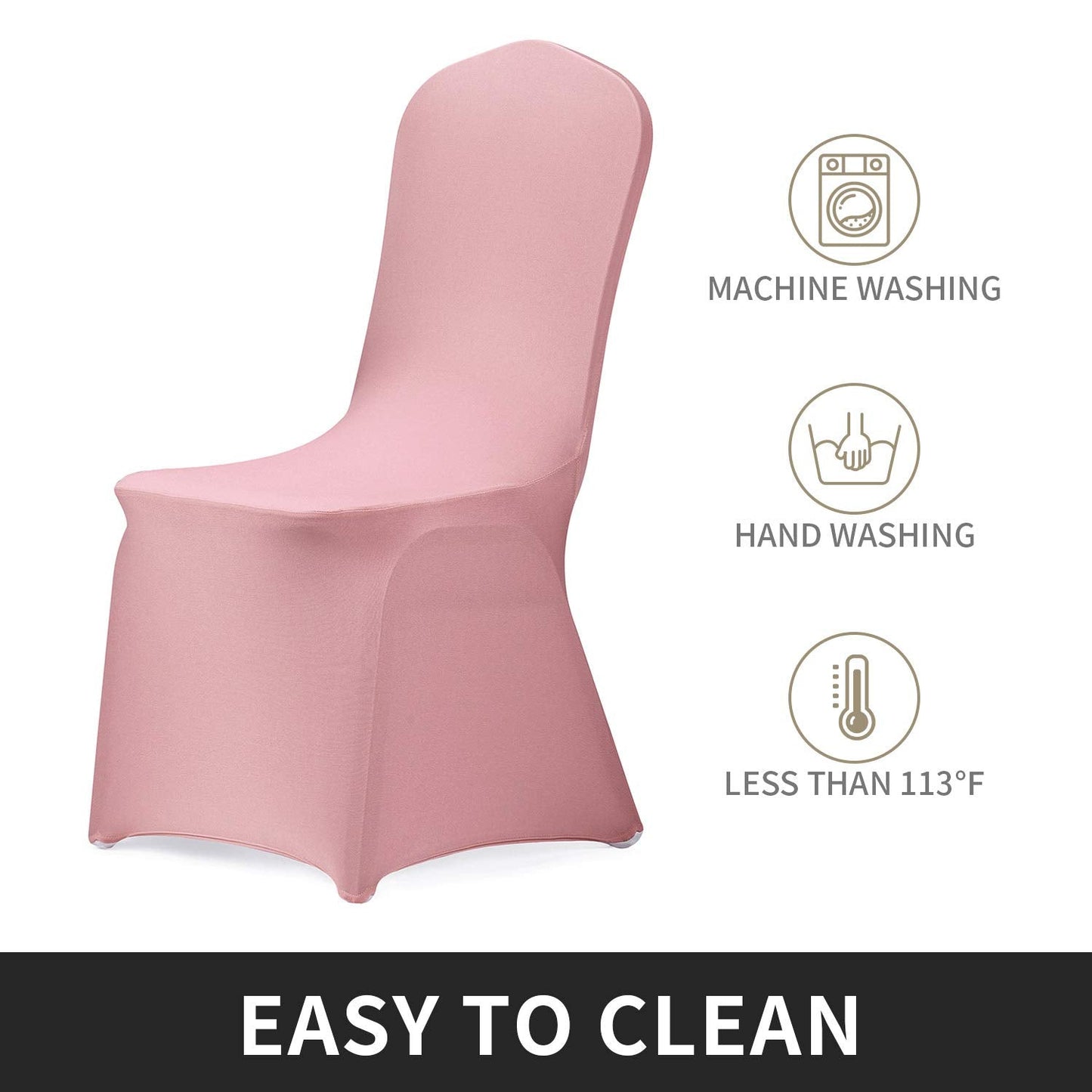 Peomeise Stretch Spandex Chair Cover for Wedding Party Dining Banquet Event (Dusty Rose, 6)
