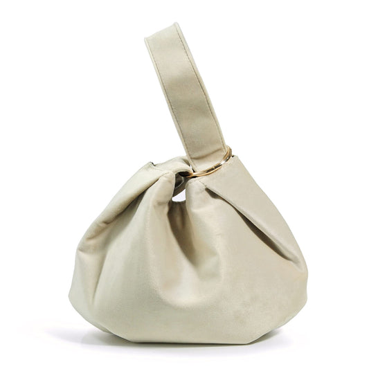 Women Clutch Velvet Top Handle Bag Wristlet Small Tote Purse (Beige)