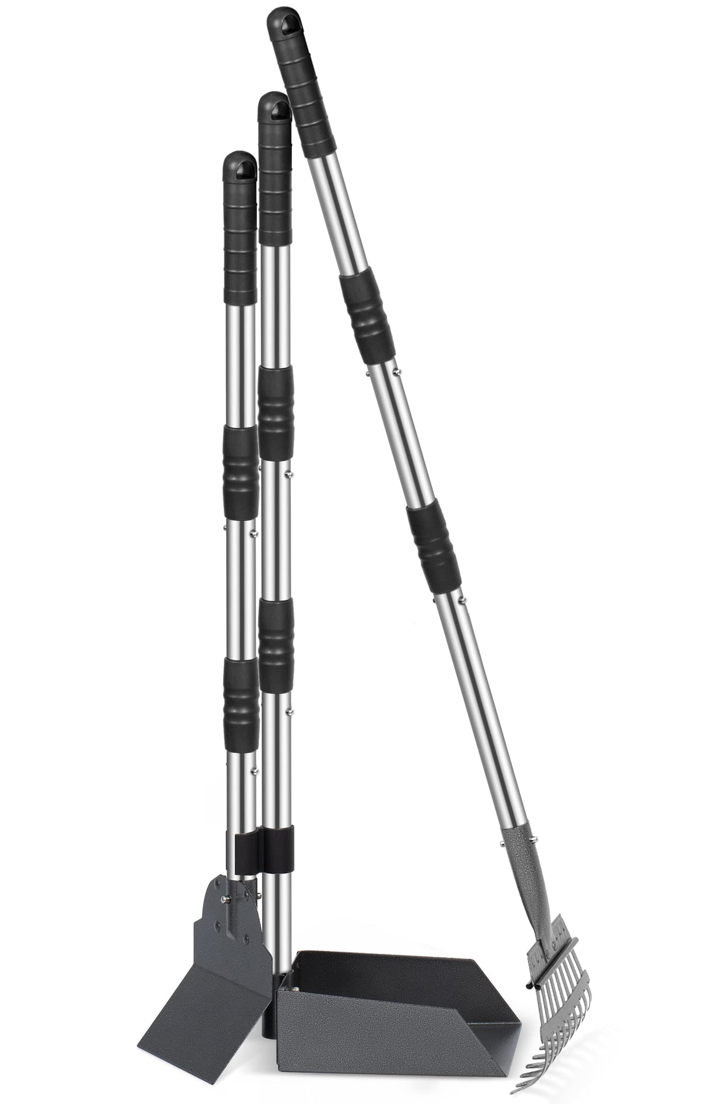 Heeyoo Dog Pooper Scooper, Dog Poop Tray and Rake Set, Pet Waste Removal Scoop with Long Adjustable Sectional Stainless Handles