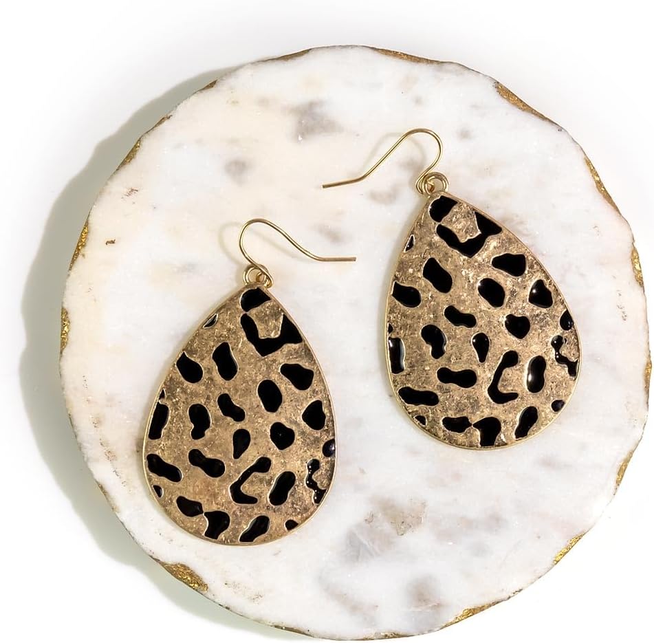 Leopard Gold Dangle Earrings for Women, Lightweight & Bold Leopard Design, Stylish Animal Print Drop Earrings