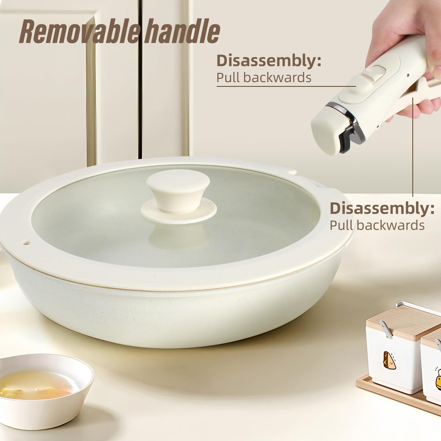 Pots and Pans Set Non Stick, 11 PCS Pan Set With Removable Handles, White Cookware Set Suitable for Induction Cooktops/Gas Stoves/Microwave Ovens