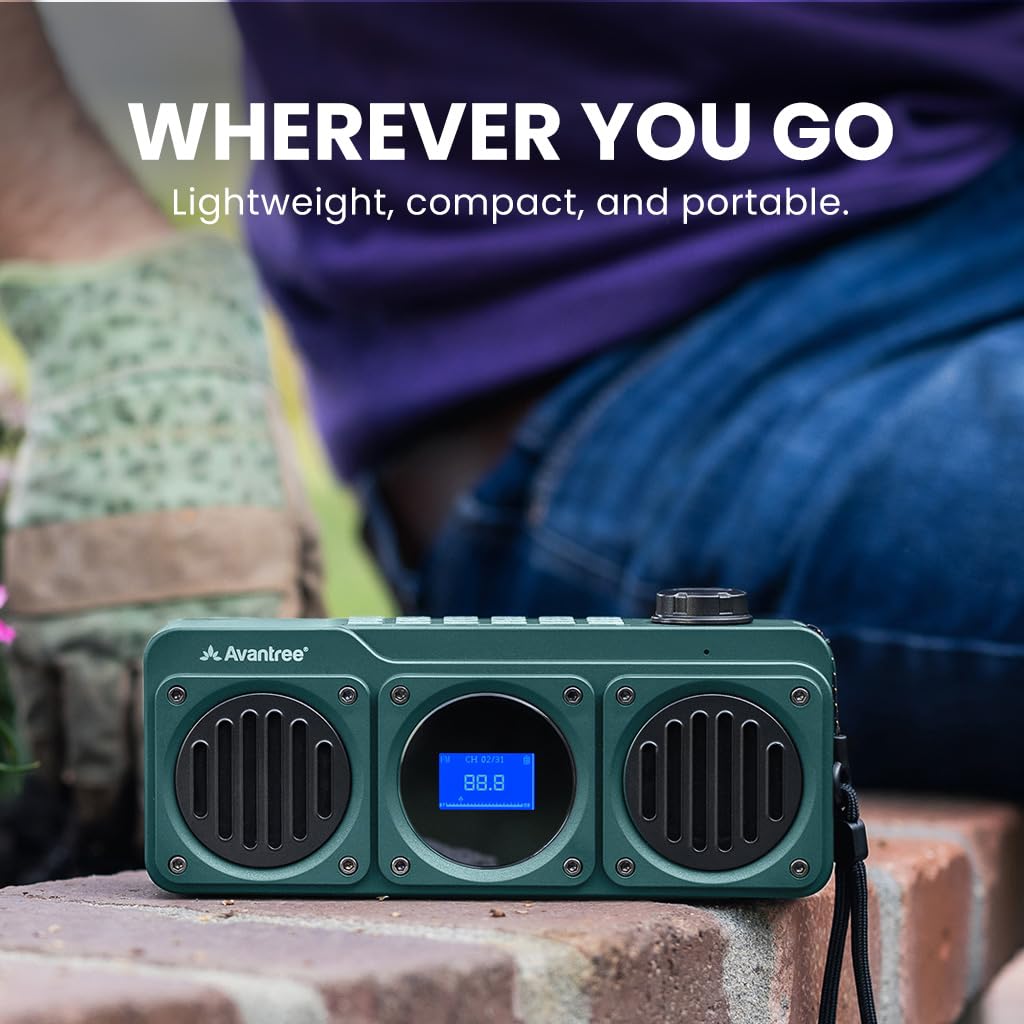 Avantree Boombyte - Portable Digital FM Radio & Bluetooth Speaker with Superb Stereo Sound, Metal Finish, Long Rechargeable Playtime, and Support for Micro SD Card & USB Audio Input - Blue