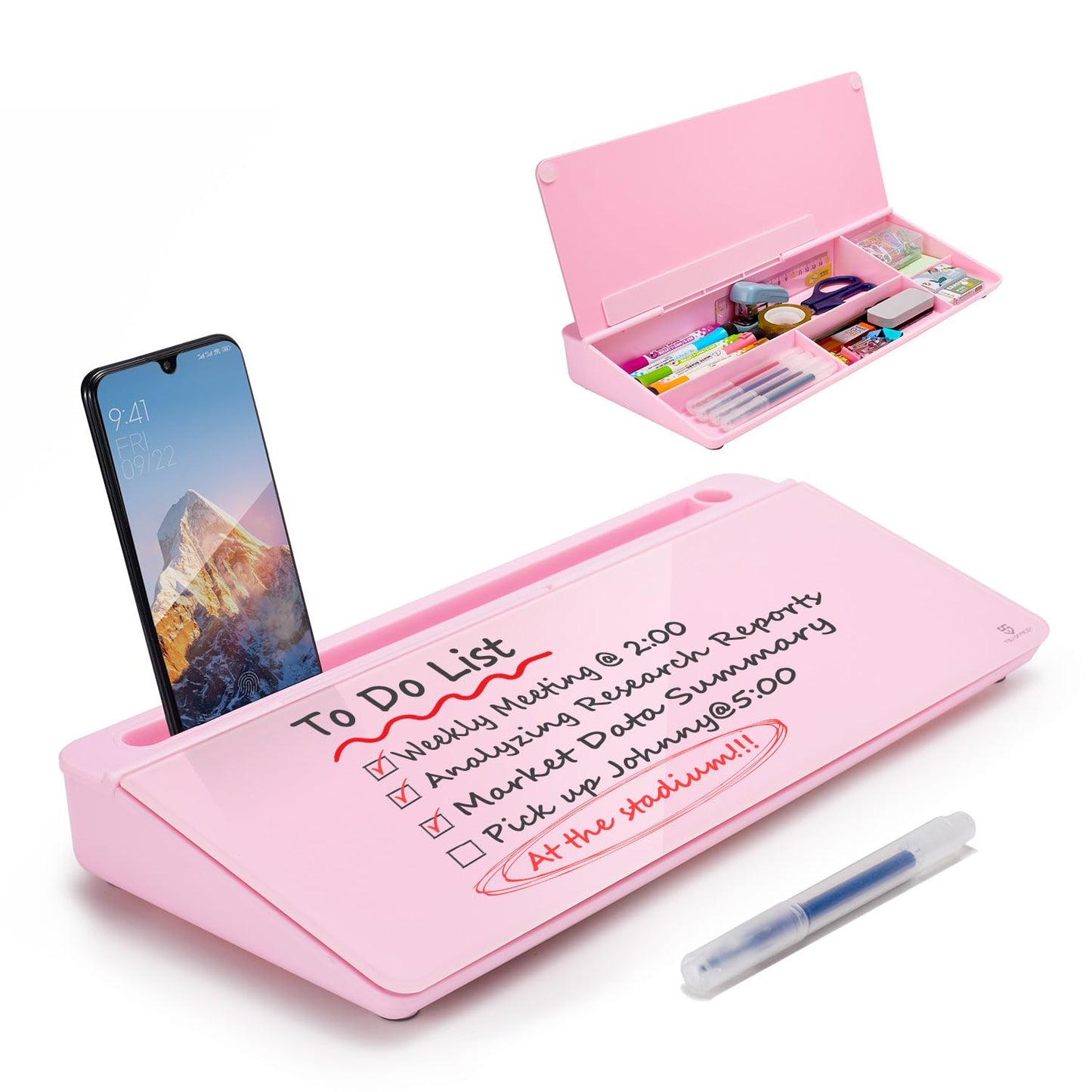 Small Glass Desktop Whiteboard Dry-Erase-Board - Computer Keyboard Stand White Board Surface Pad with Drawer, Desk Organizers with Accessories for Office, Home, School Supplies