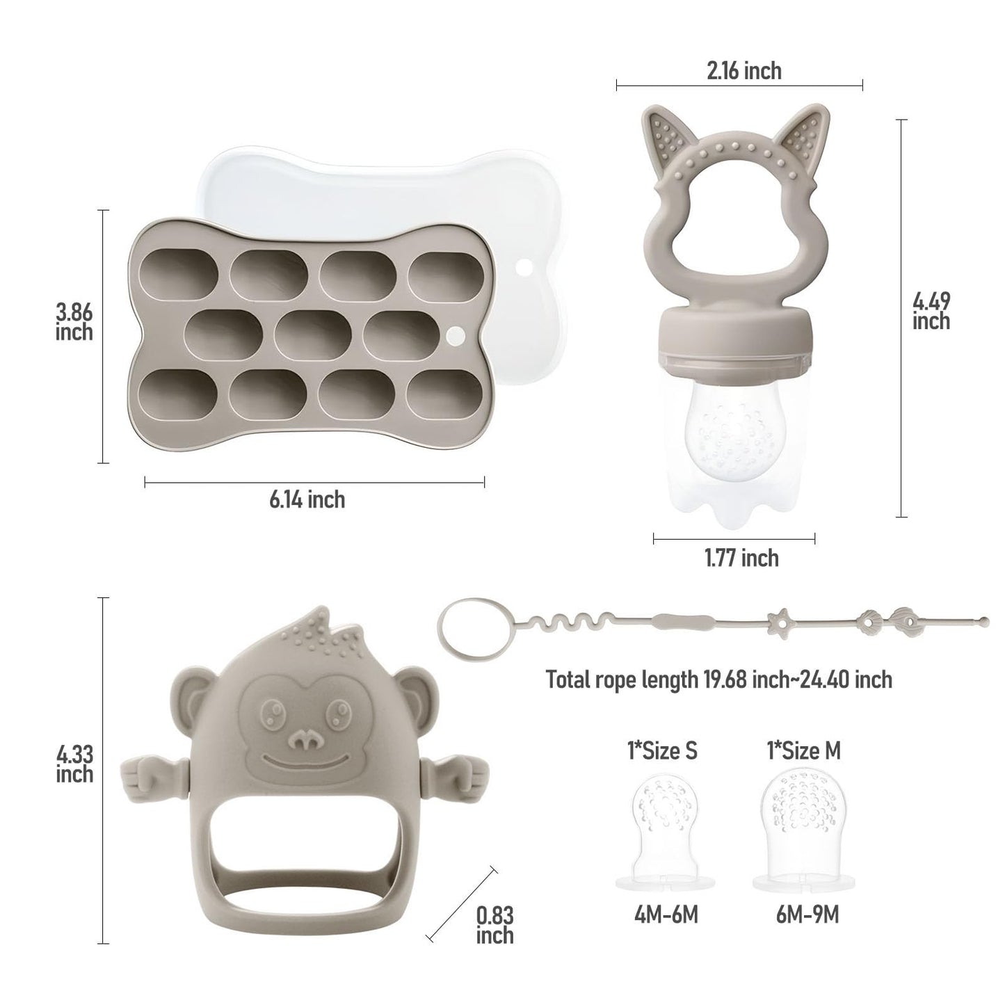 Baby Teething Relief Toys, Fruit/Food Feeder with Breastmilk Popsicle Molds &Teether Combo Food Grade Silicon for 6M+ Breastmilk Pops, Frozen Fruit, Teether Toys Baby Gift