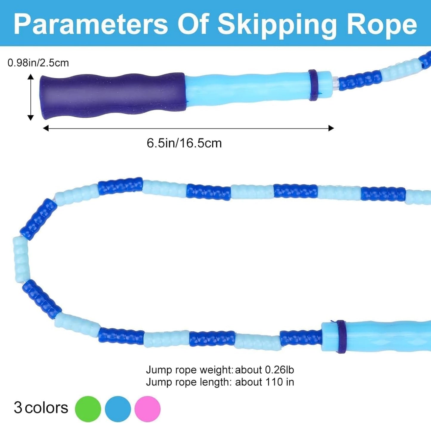 GRAWUN 6 Pack Jump Rope For Kids,Soft Beaded Jump Rope,Adjustable Length Tangle-Free Segmented Soft Beaded Skipping Rope,for Women, Men and Kids Keeping Fit,Workout and Weight Loss