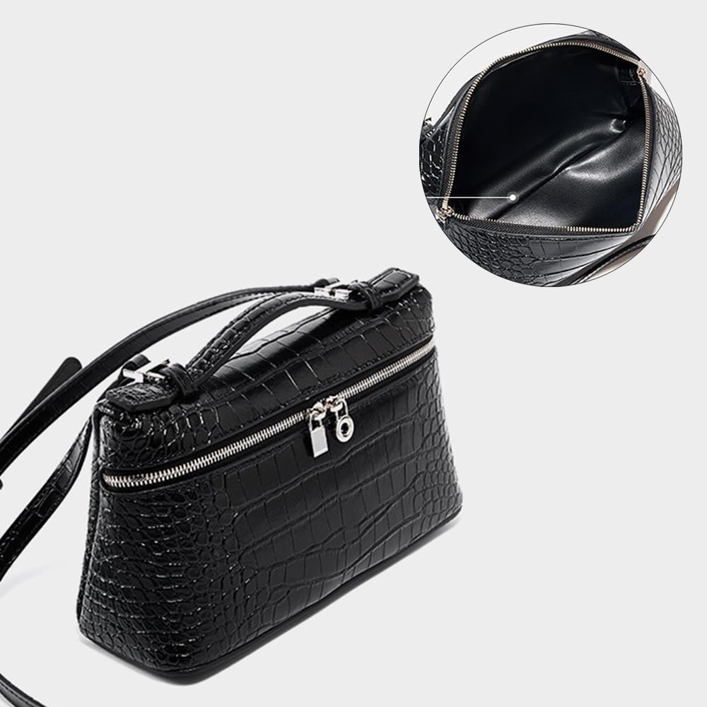 Rejolly Crossbody Bag for Women Small Top-Handle Pouch Purse Designer Shoulder Handbag Quiet Luxury Leather Trendy Purse Crocodile Black