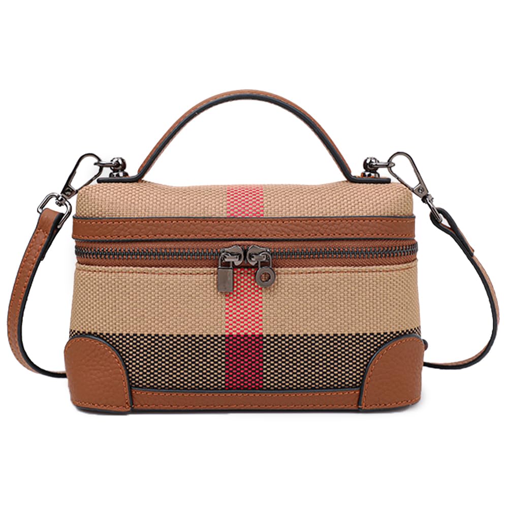 Rejolly Crossbody Bag for Women Pouch Top-Handle Leather Bag Designer Shoulder Handbag Quiet Luxury Trendy Purse (Stripe Canvas Brown)