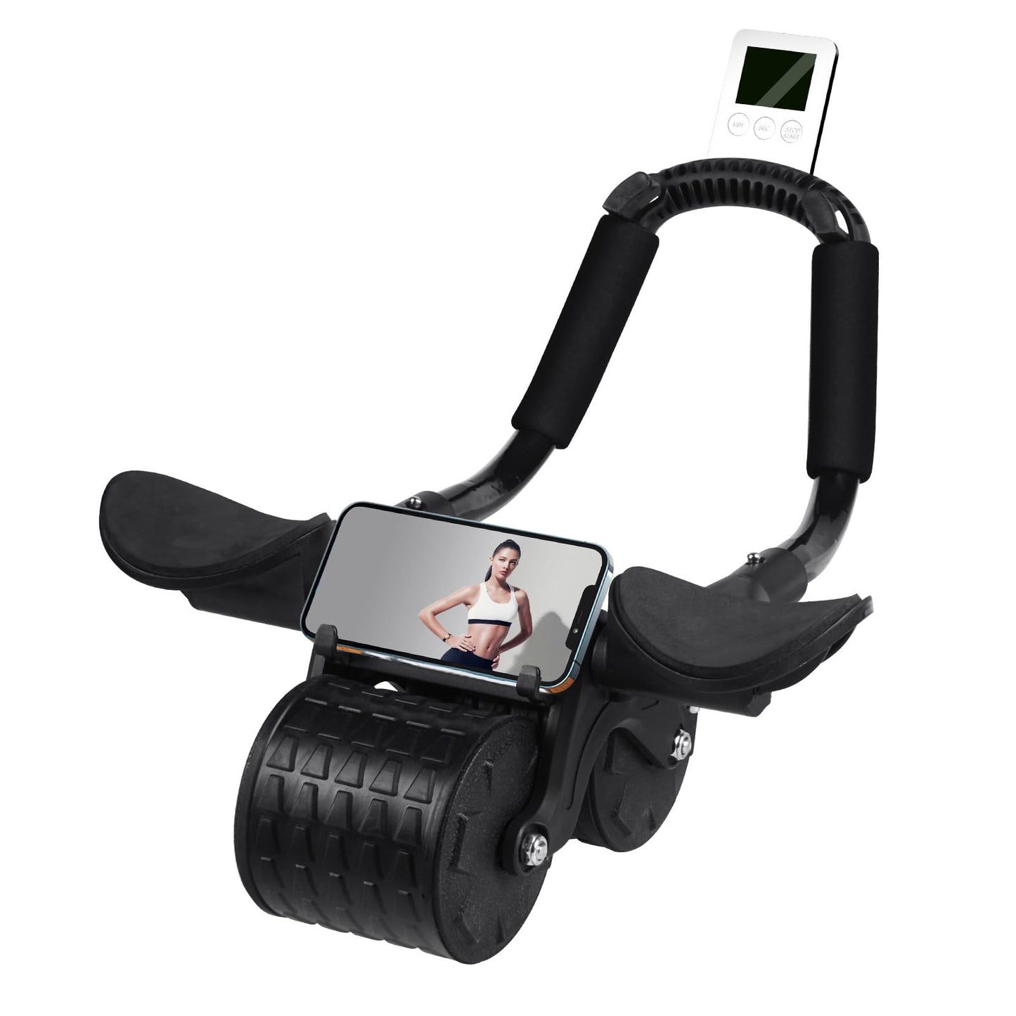 Tixahi Ab Roller Wheel，with Timer Automatic Rebound Abdominal Wheel，Elbow Support Abs Roller Wheel Core Exercise Equipment (Black)