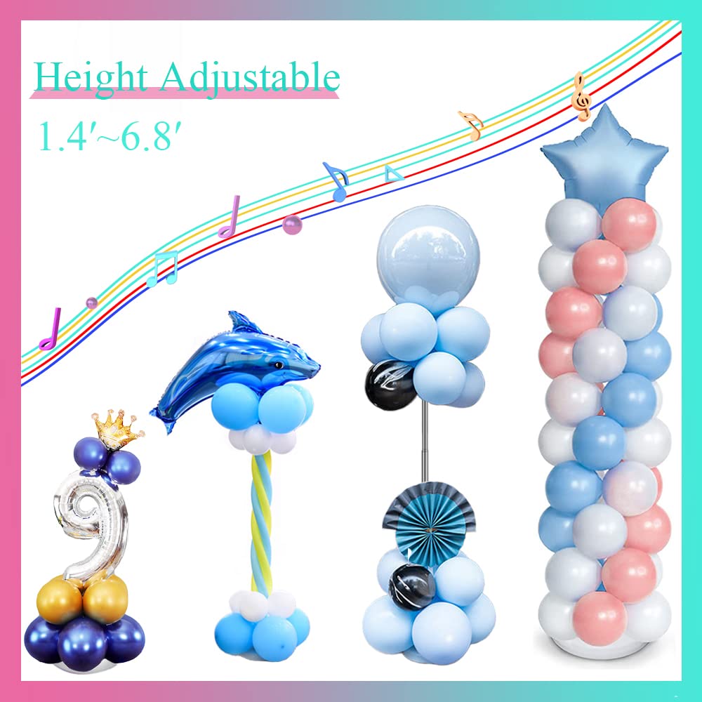 Decojoy 4 Set Balloon Stand Kit, 9 Feet Adjustable Balloon Arch for Floor, Ballon Column Tower with Weights Base and Pole, Metal Backdrop Stands for Parties, NO Need Helium Tank for Balloons