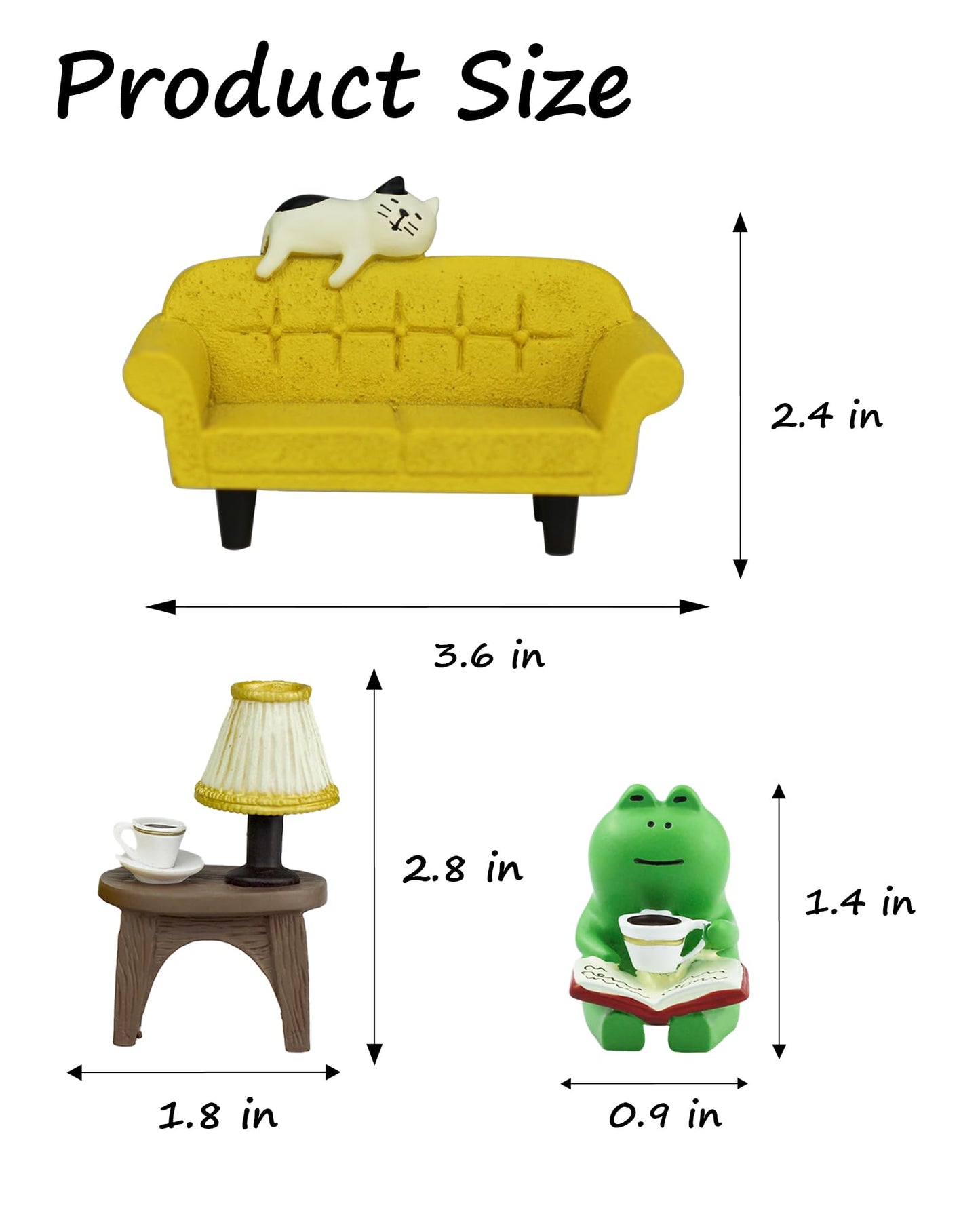 Mevodeata Cute Mini Frog Figurine with Small Sofa and Lamp Table Resin Frog Figure for Office Home Decor - Cute Frog Gift for Frog Lovers (Yellow Sofa)