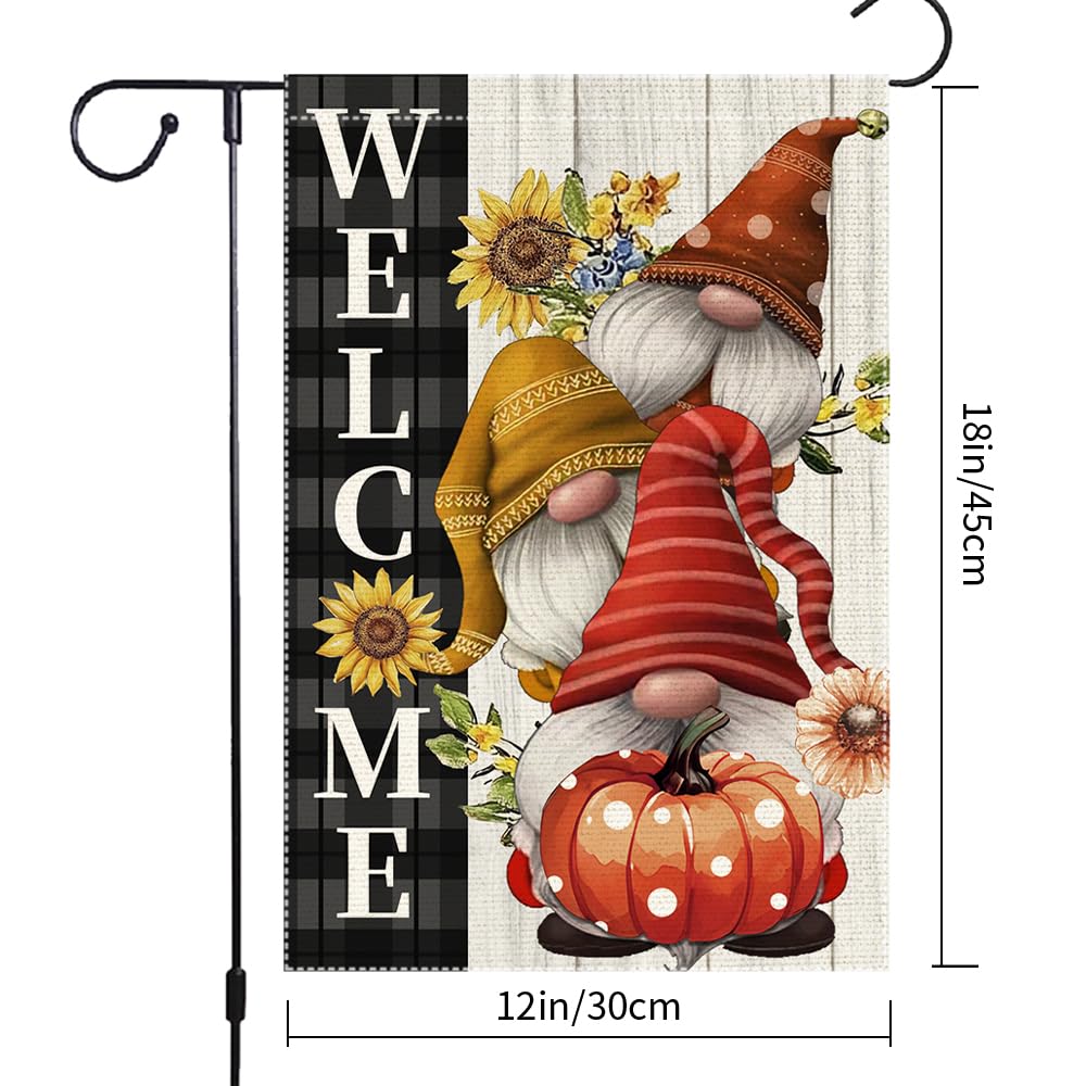 Welcome Pumpkin Fall Garden Flags Polka Dots Gnome Garden Flag Double Sided Burlap Autumn Holiday Maple Leaf Yard Outside Patio Lawn Decorations 12x18 Inch