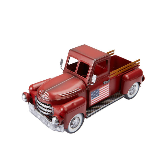 SZJMCH Vintage Red Truck Christmas Decor,Farmhouse Metal Trucks Planter, Decorative Americana Tabletop Storage,Patriotic Table Centerpiece Decorations